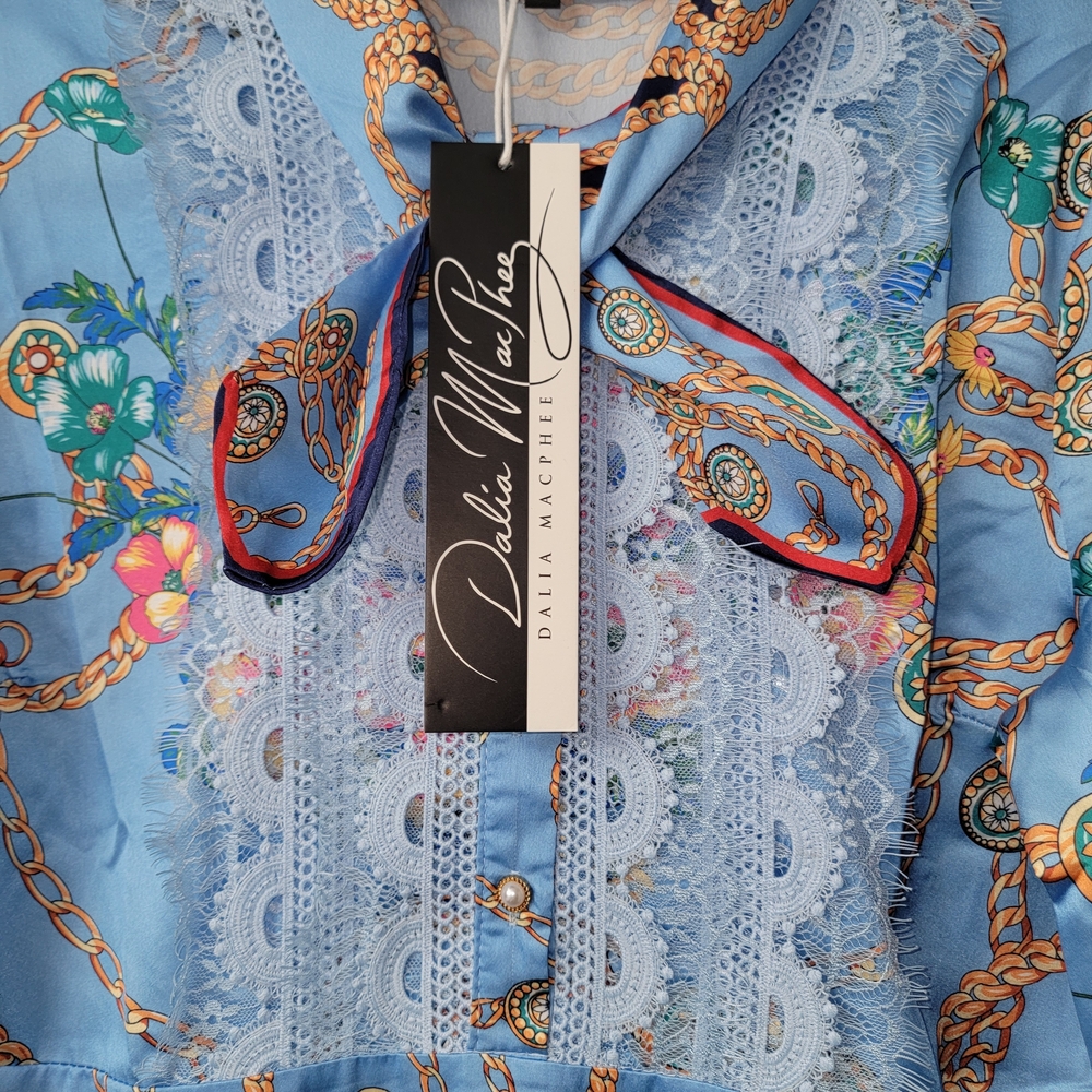 Dalia Macphee Floral Long Sleeve Dress - Blue - Picture 13 of 16